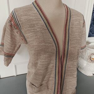 Vintage knit cardigan - boho, rainbow - Med 70s 80s Festival